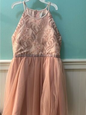 Us Angels Blush pale pink and mauve Embroidered Halter Tulle Dress